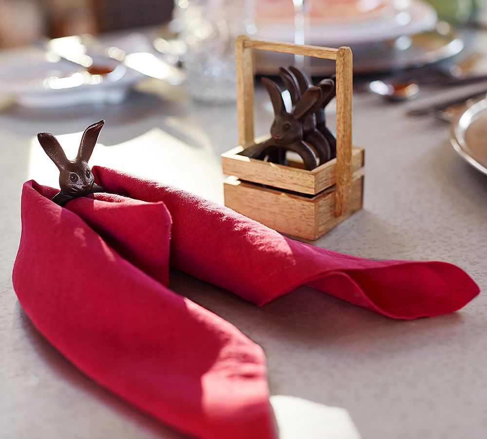 Bronze Finish Bunny Napkin Ring in a Basket, Set of 4