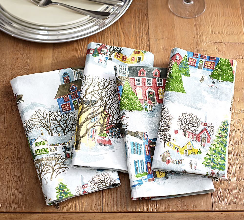 Winter Village Napkin, Set of 4, Benefiting Give a Little Hope Campaign