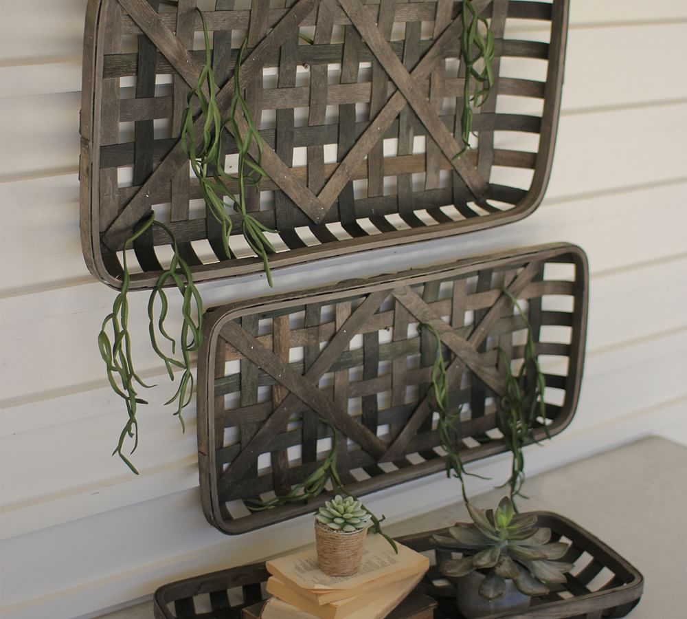 Split Wood Decorative Rectangle Wall Baskets - Set of 3