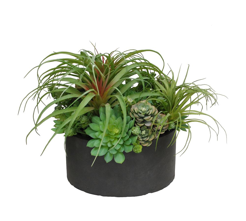 Faux Bromeliads And Succulents In Planter