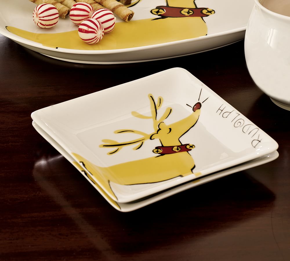 Graphic Rudolph&#0174; Appetizer Plate, Set of 4