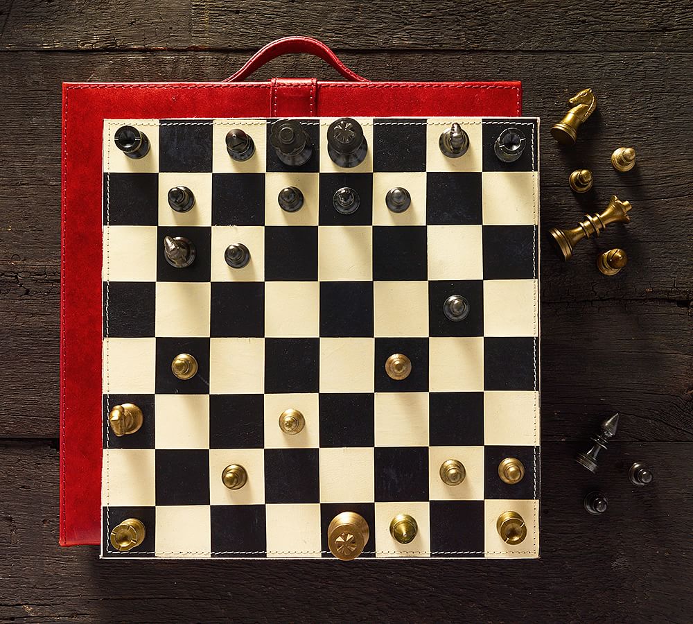 Saddle Red Leather Travel Chess Set