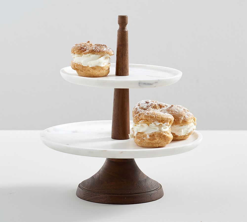 Chateau Marble &amp; Acacia Wood Tiered Stand
