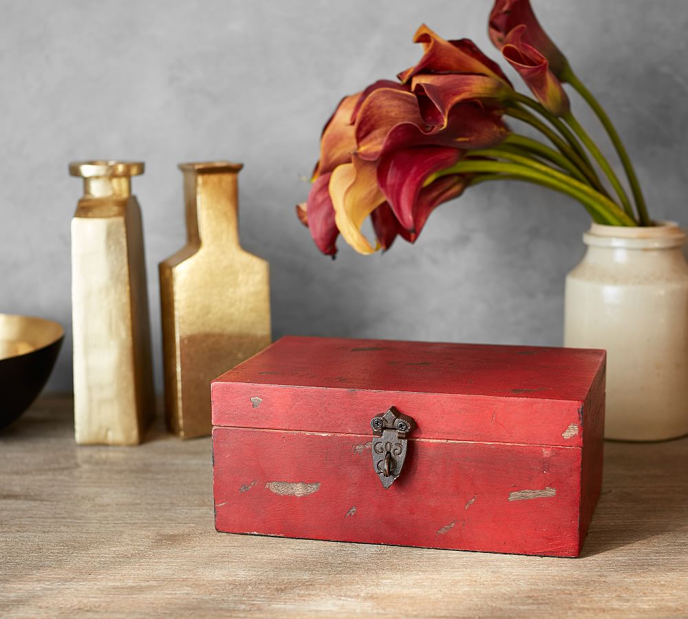 Antiqued Red Wood Box