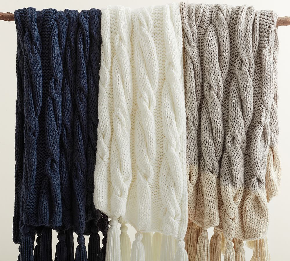 Chunky knit best sale throw with tassels