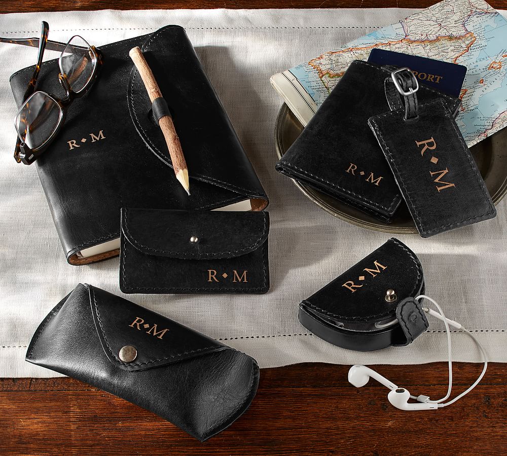 Personalized Saddle Leather Travel Accessories Collection - Black