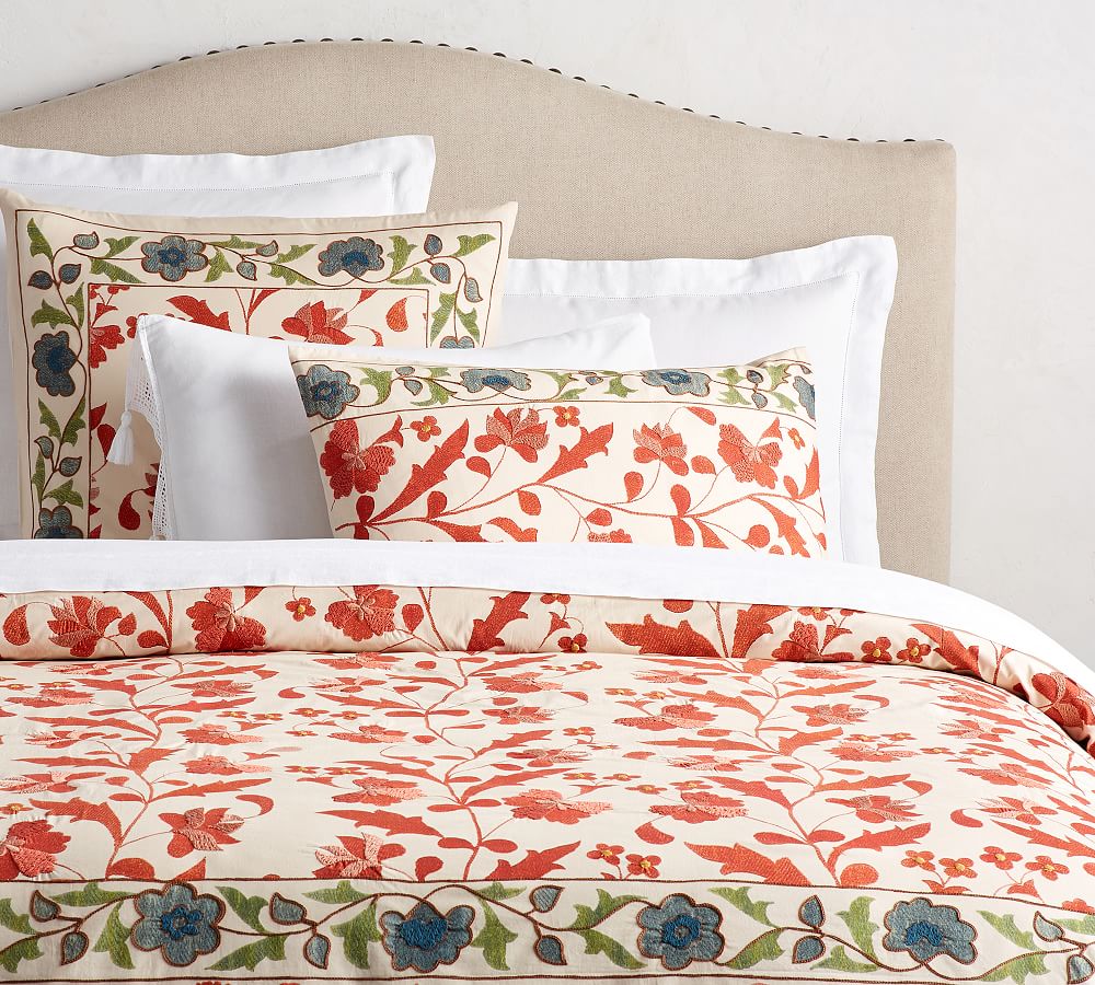 Ramona Printed Embroidered Percale Duvet Cover &amp; Shams