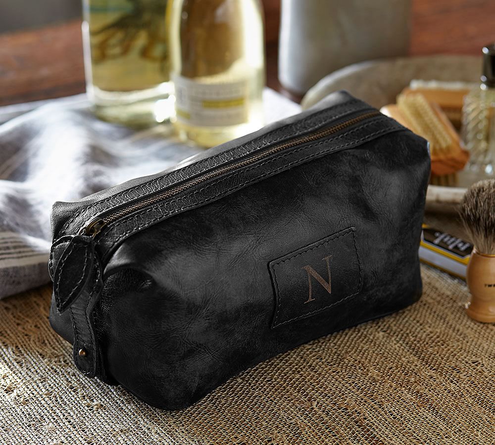 Saddle Leather Toiletry Case - Charcoal