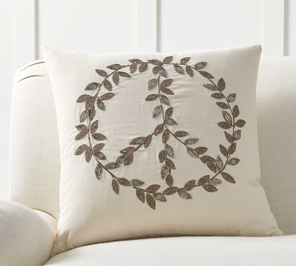 Peace Leaves Embellished Pillow Cover