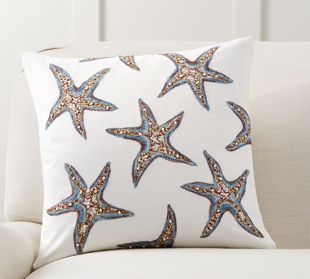 Starfish Embroidered Pillow Cover