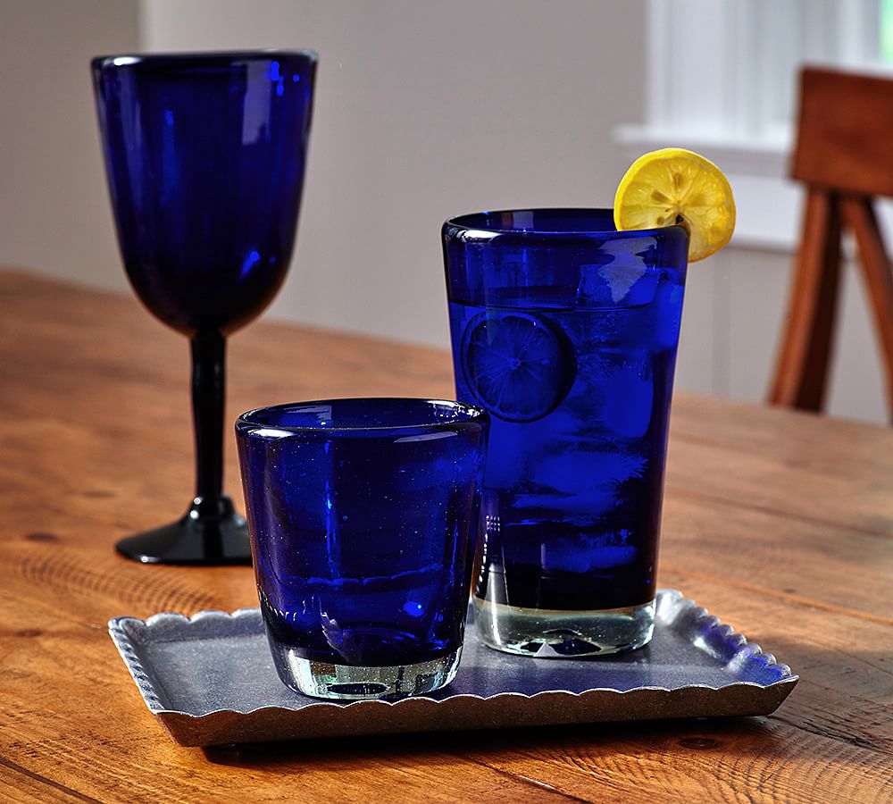 Vera Indigo Recycled Glass Drinkware, Set of 4