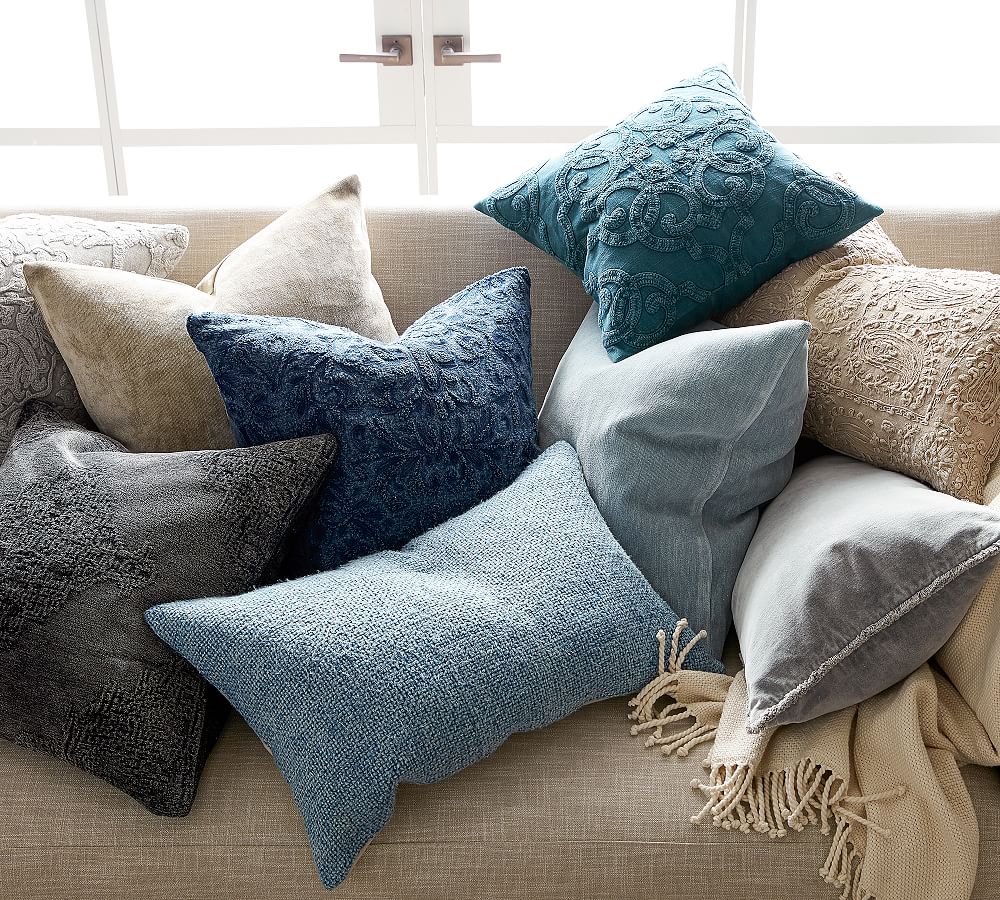 Drew Embroidered Pillow Cover Indigo Pottery Barn