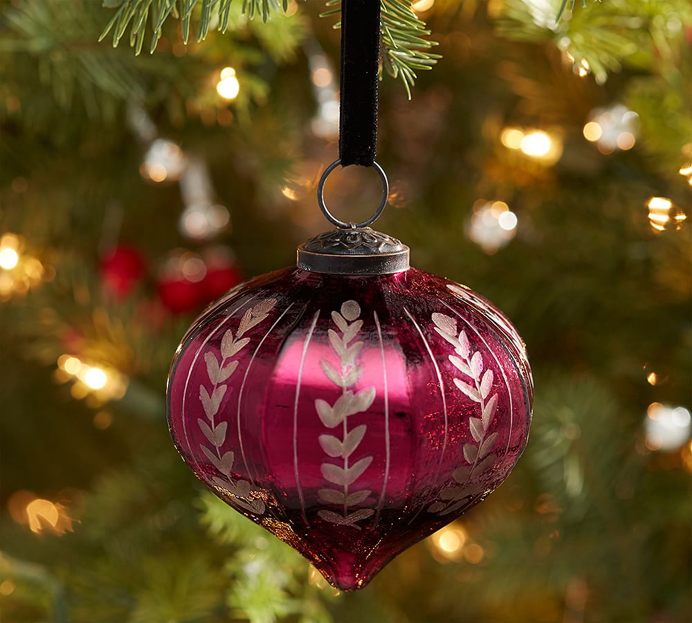 Etched Mercury Glass Ornaments - Red Onion