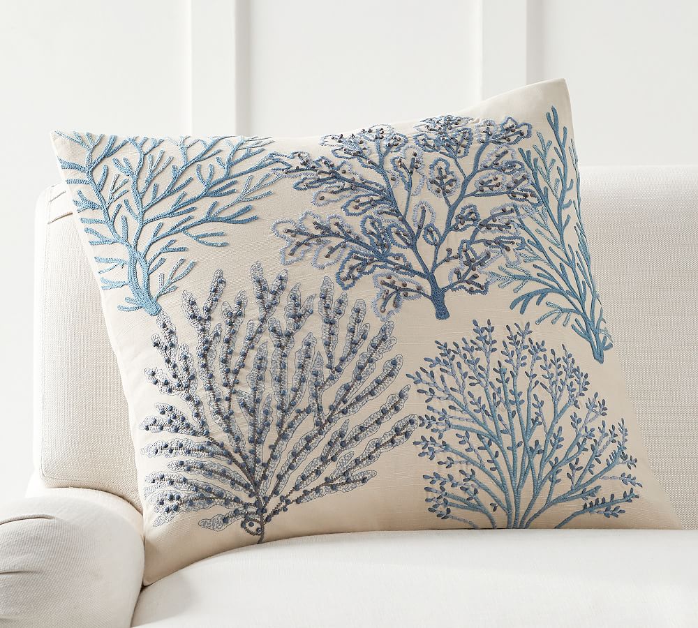 Layered Coral Embroidered Pillow Cover