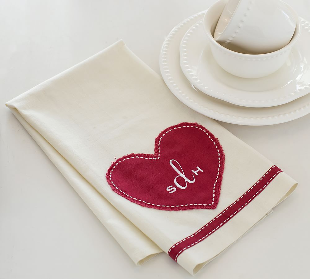 Embroidered Heart Kitchen Towel