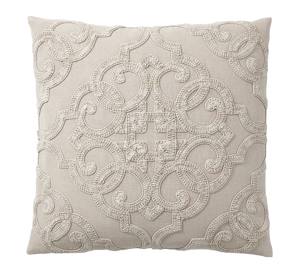 Drew Embroidered Pillow Cover - Flax