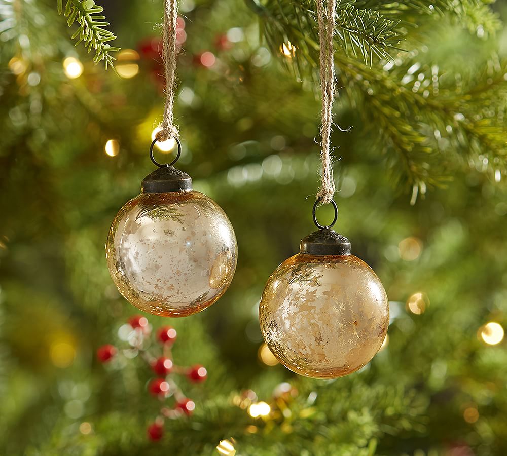 Mercury Glass Ball Ornaments, Set of 12 - Gold