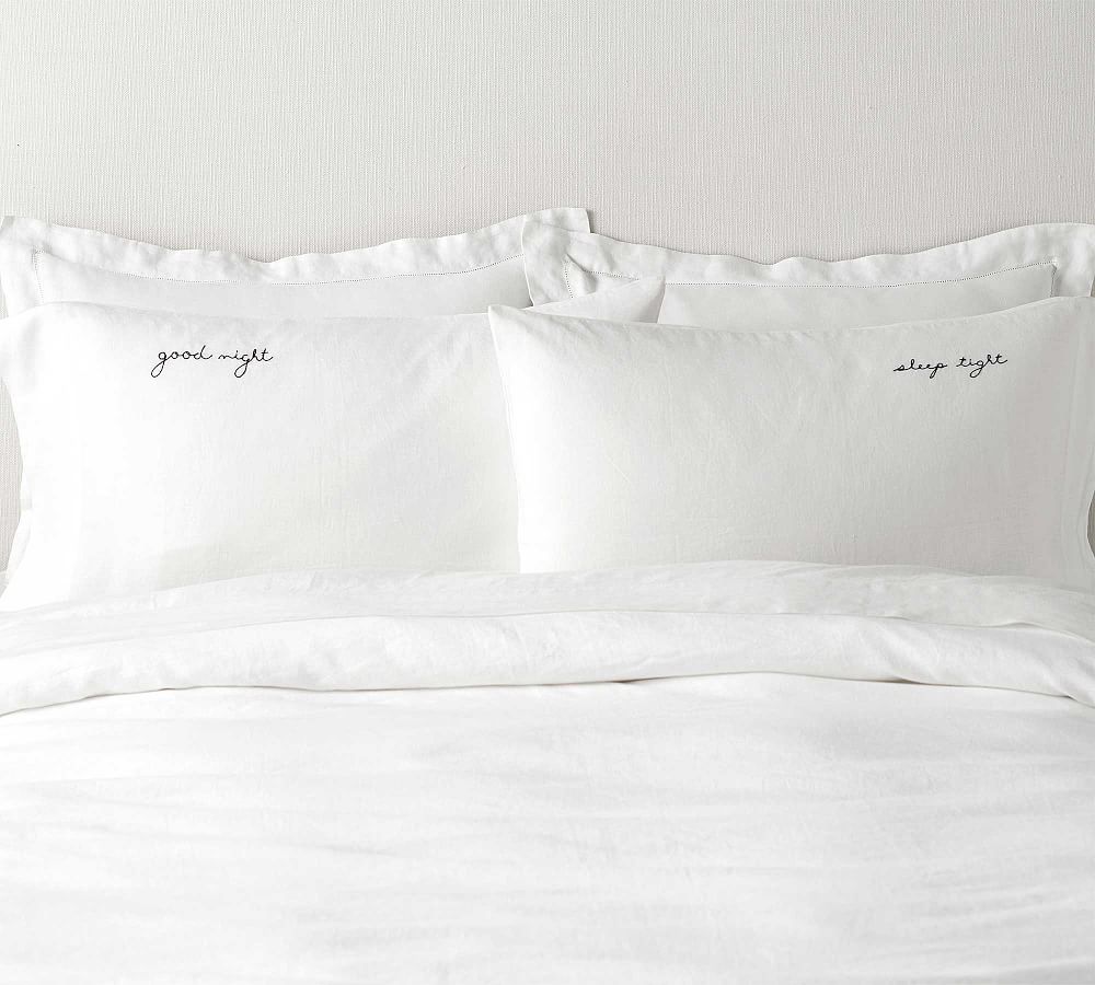 Goodnight, Sleep Tight Embroidered Belgian Flax Linen Pillowcases - Set of 2