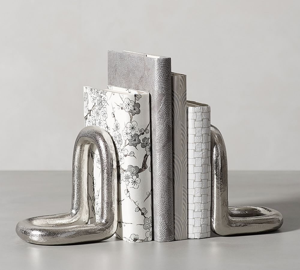 Silver Chain-Link Bookends, Set of 2
