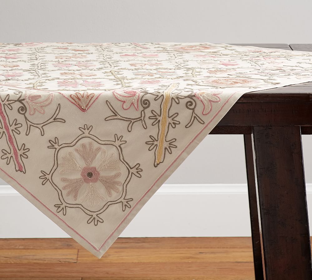 Antique Floral Embroidered Table Throw Pottery Barn