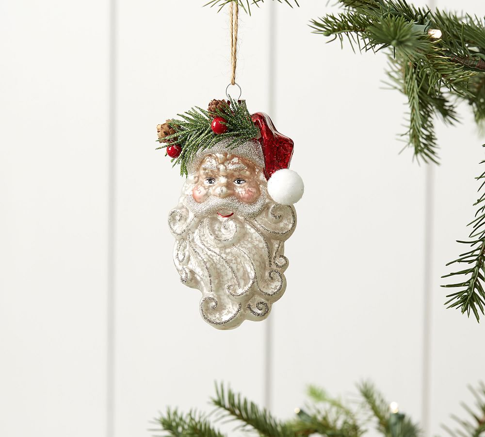 Mercury Glass Santa with Wreath Ornament