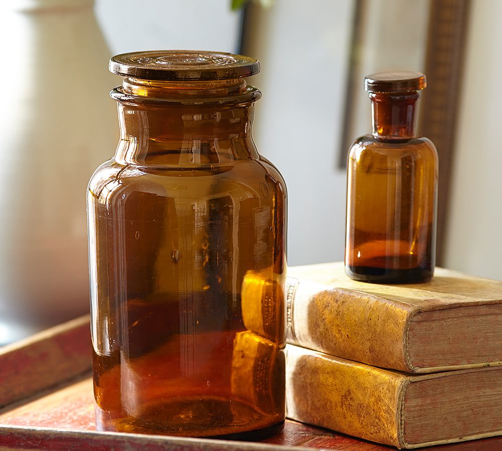 Found Amber Apothecary Bottles
