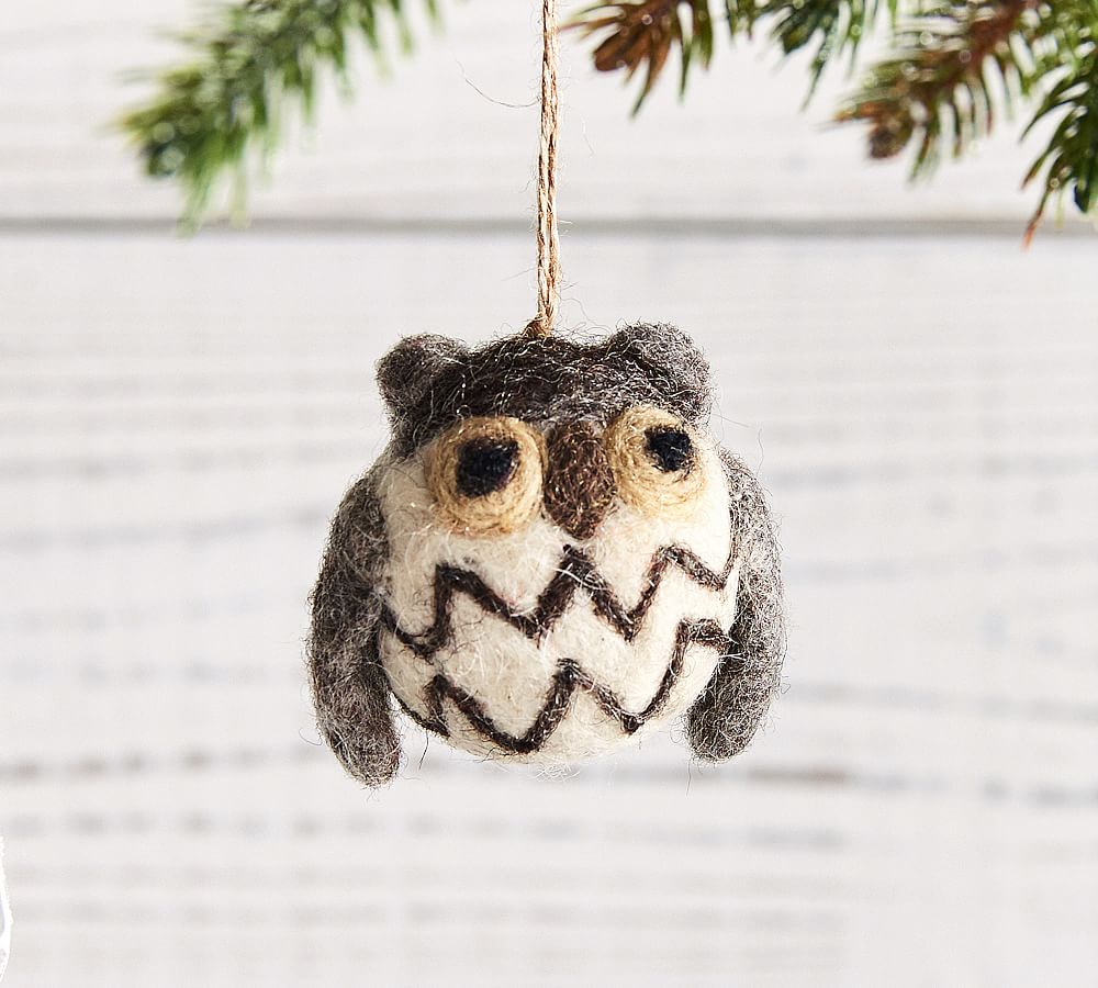 Mini Felt Owl Ornament, Gray