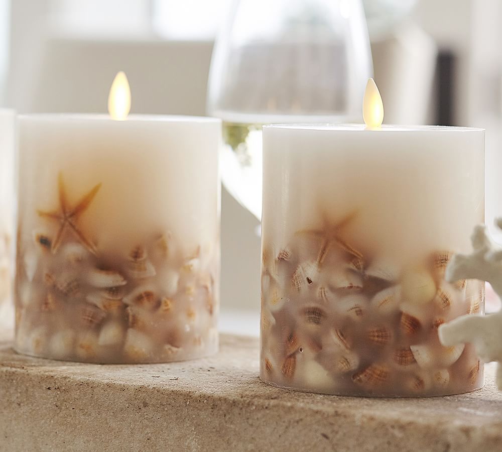 Premium Flicker Flameless Wax Candle - Seashell
