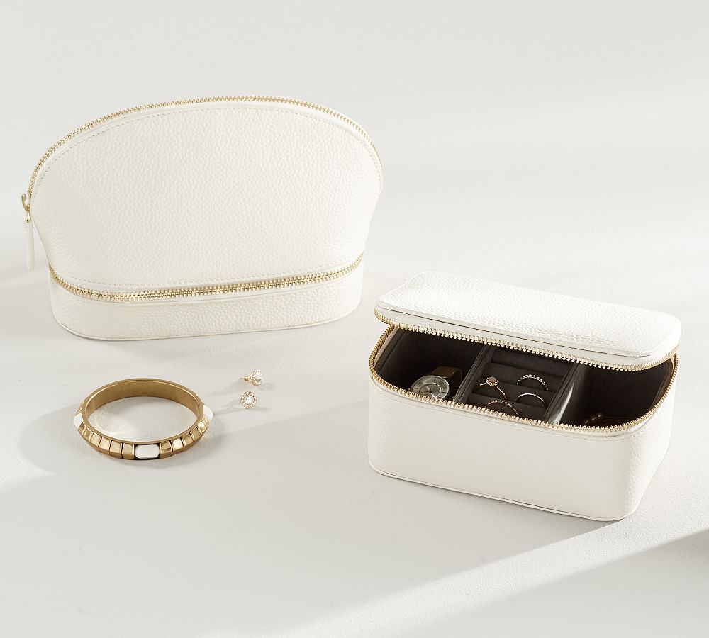 Personalized Reese Leather Travel Jewelry Collection - Ivory