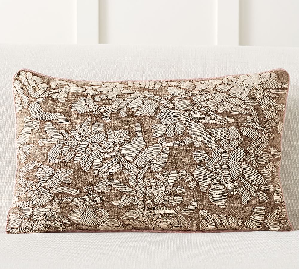 Carmela Embroidered Linen Lumbar Pillow Cover