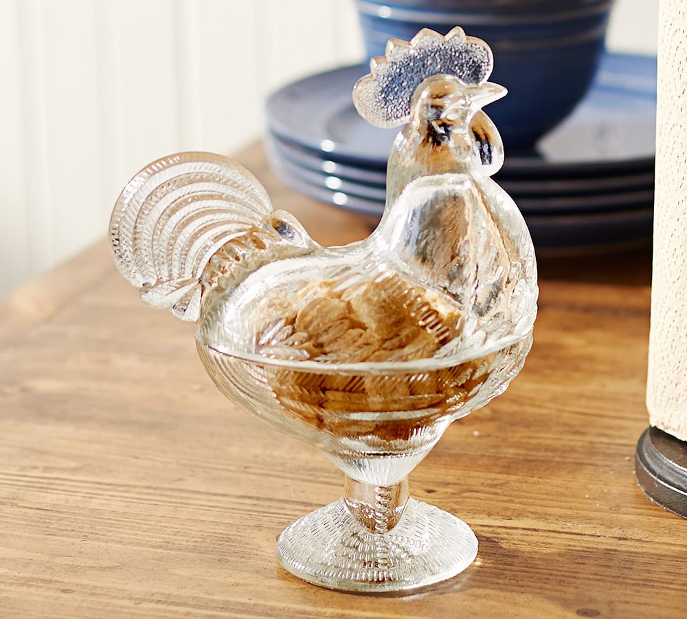 Rooster Glass Lidded Bowl