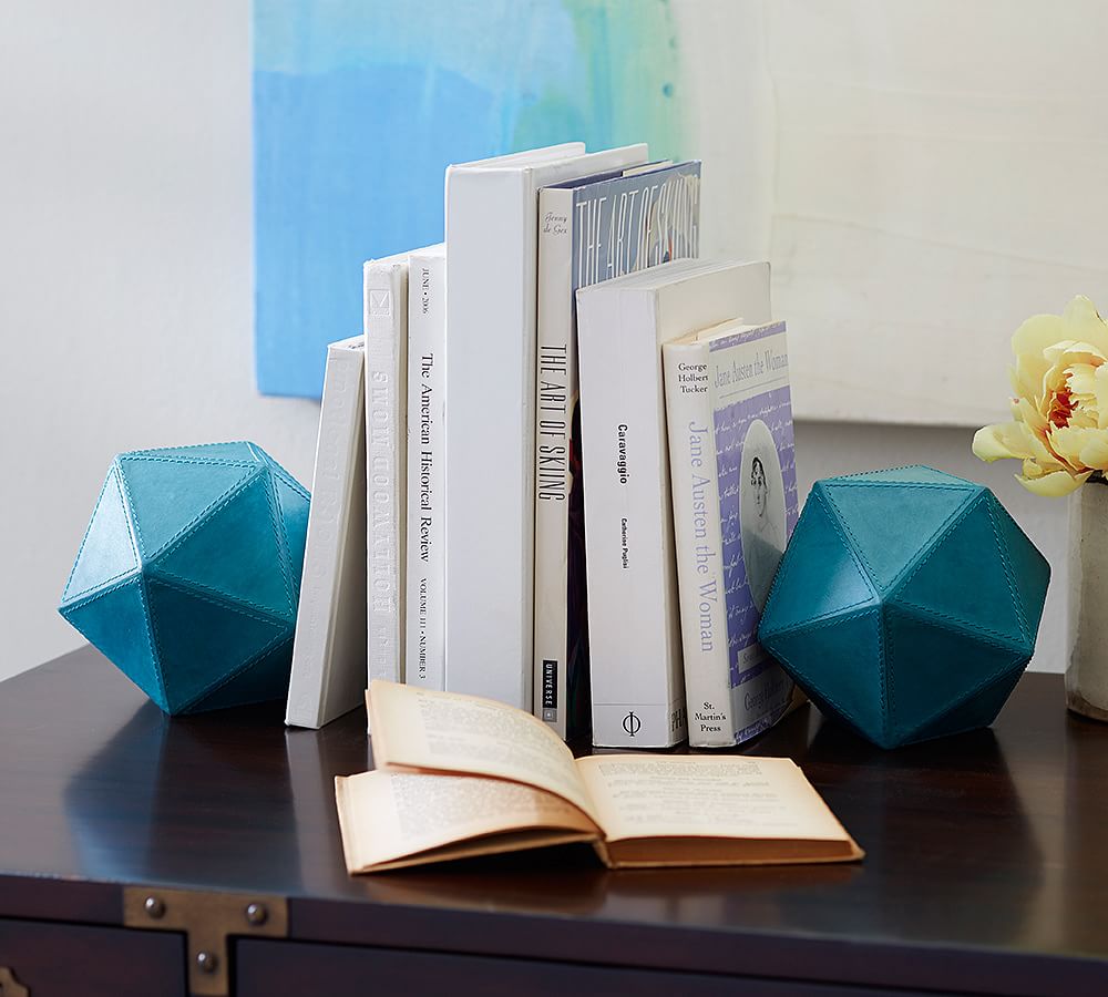 Leather Triangle Orb Bookends, Set of 2