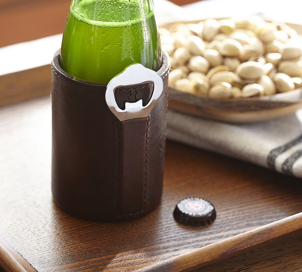 Leather Bottle Cooler with Opener