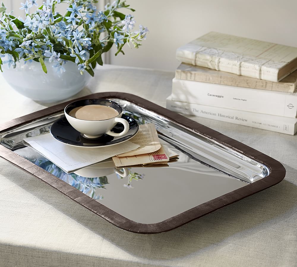 Wood Rimmed Silver Tray