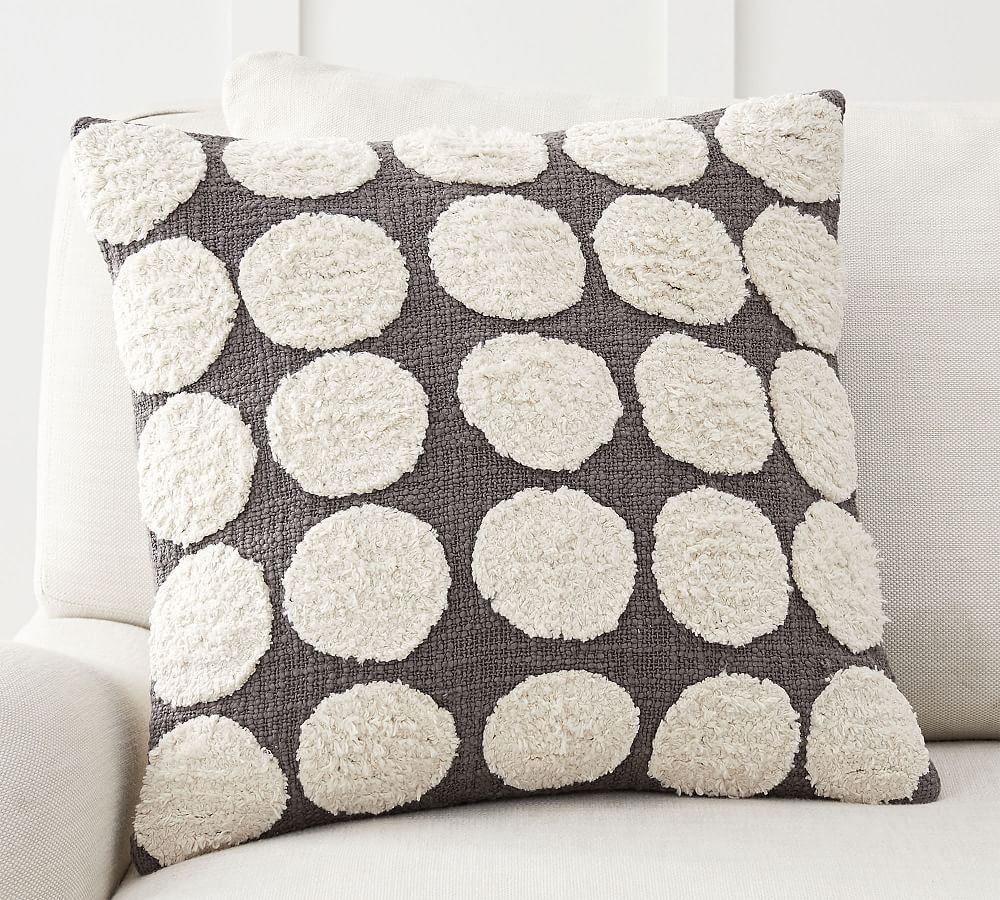 Gray Hand Tufted Dot Textured Pillow Cover