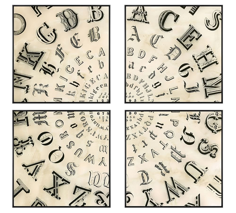 Set of 4, Typography Spiral Prints
