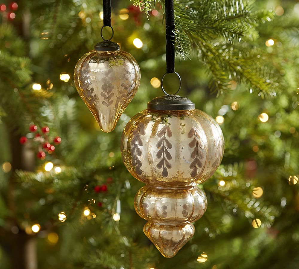 Etched Mercury Glass Ornaments - Champagne