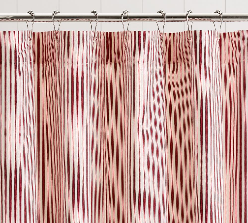 Ticking Stripe Ruffle Cotton Shower Curtain