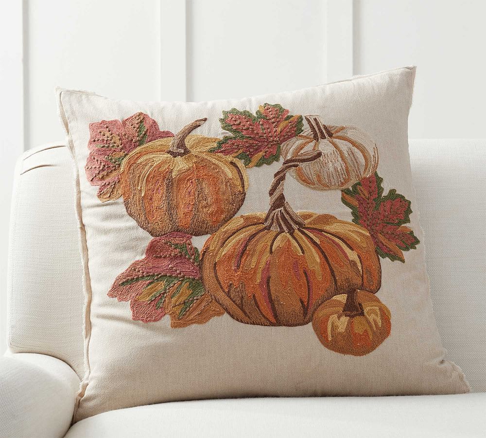 Autumnal Pumpkin Embroidered Pillow Cover
