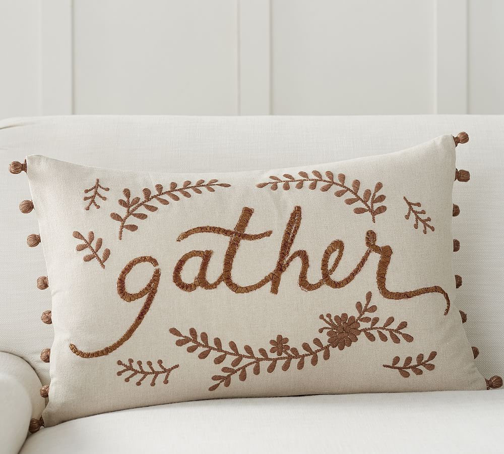 Gather Embroidered Lumbar Pillow Cover
