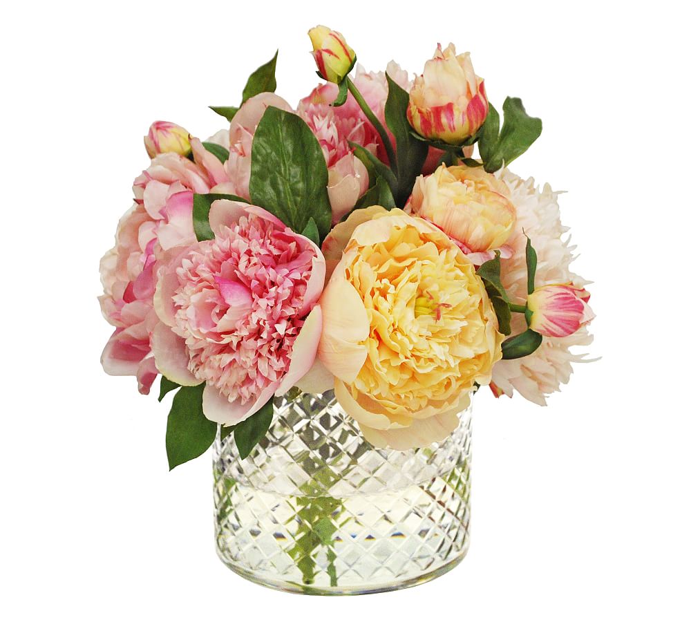 Faux Pink Peony In Glass Vase
