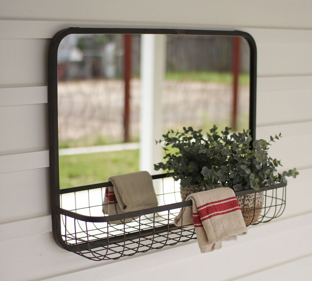 Mirror with Wire Basket Shelf