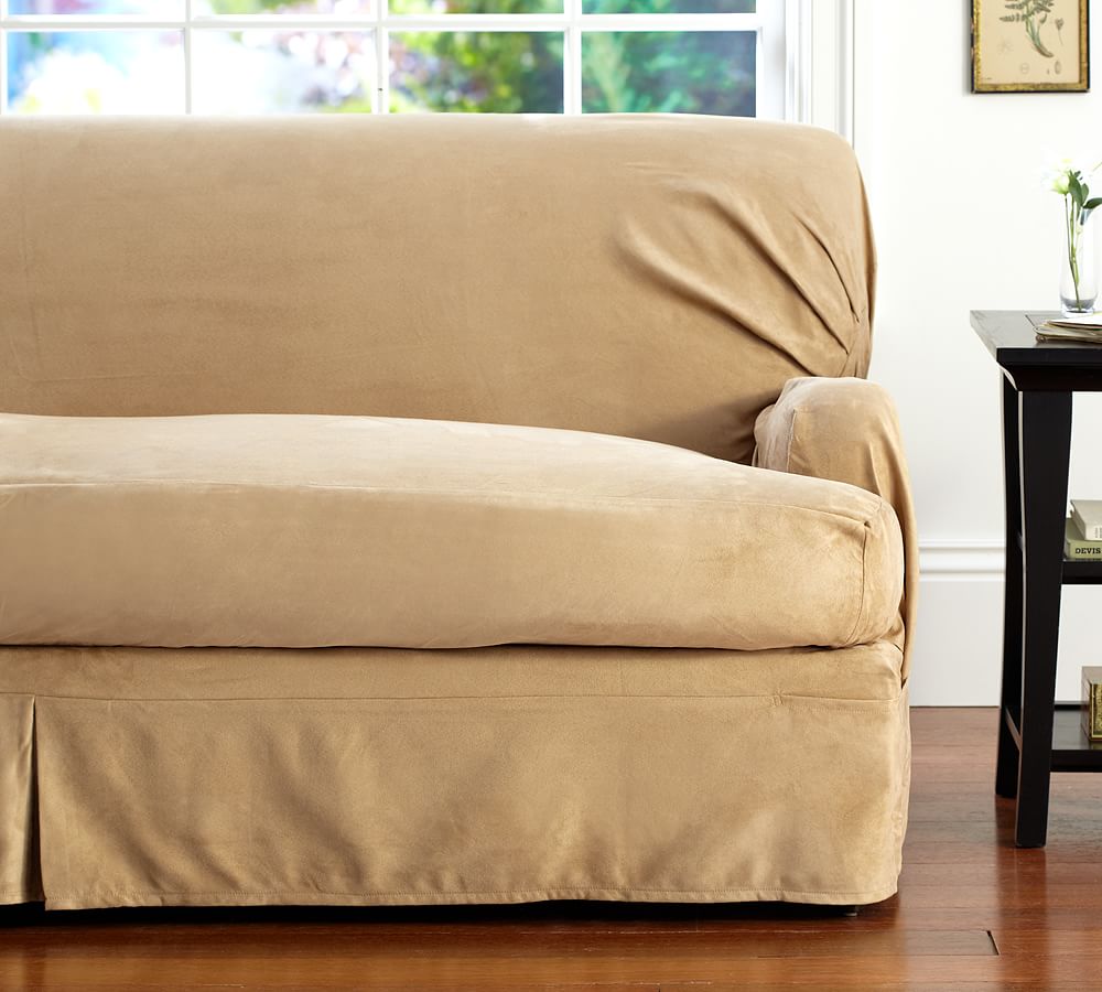 Separate Seat T-Arm Cushion Loose-Fit Slipcover - Suedecloth