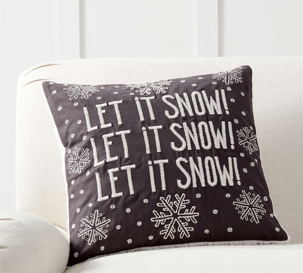 Let It Snow Embroidered Sherpa Back Pillow Cover