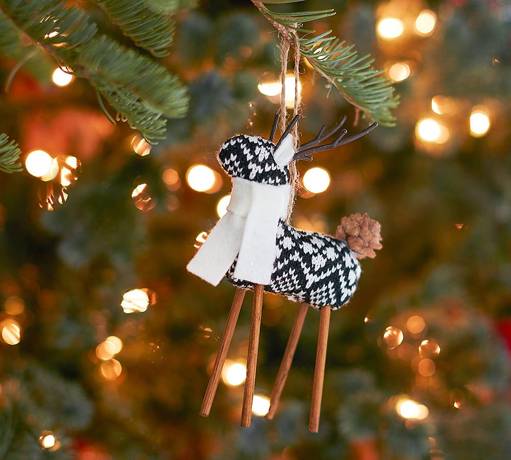 Black Fair Isle Knit Reindeer Ornament