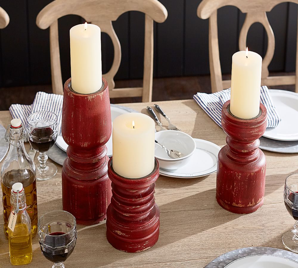 Weathered Wood Candlestick - Red