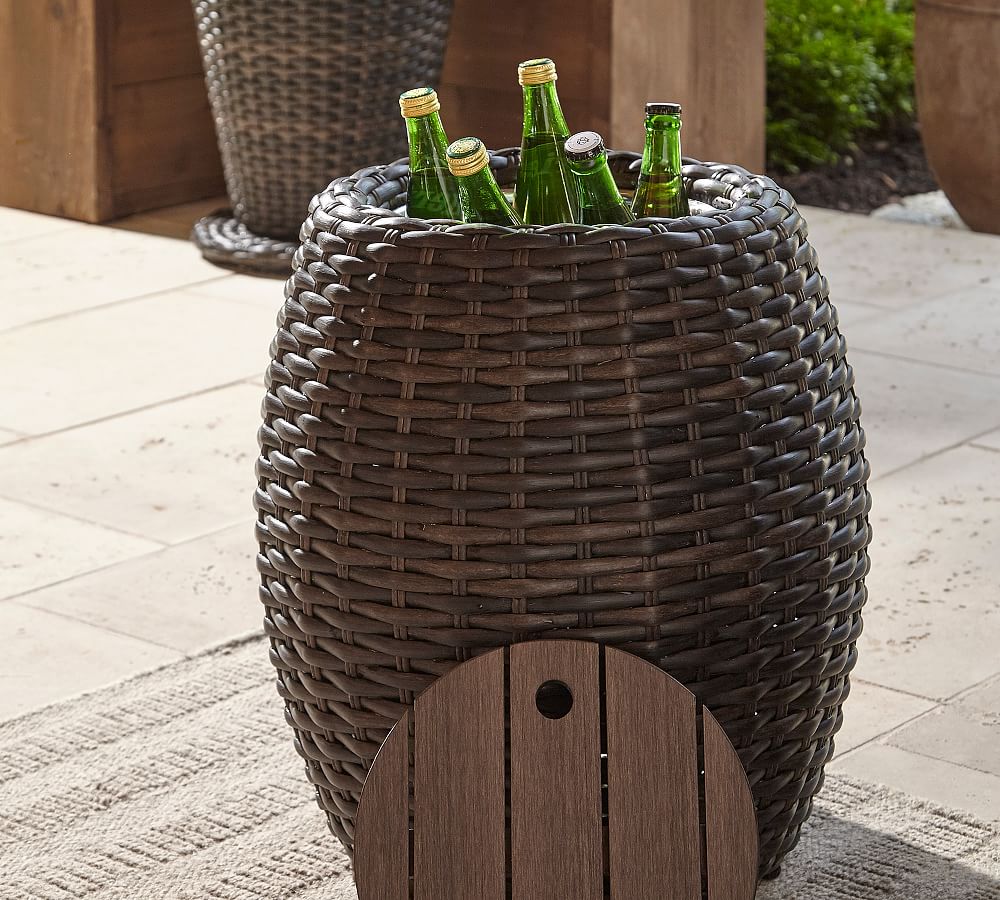 Abrego All-Weather Wicker 18&quot; Round Side Table With Ice Bucket