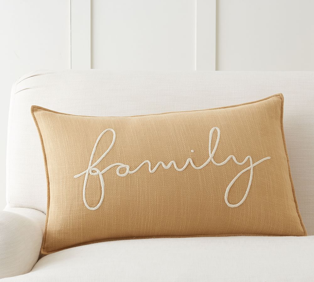 Family Sentiment Embroidered Lumbar Pillow Cover
