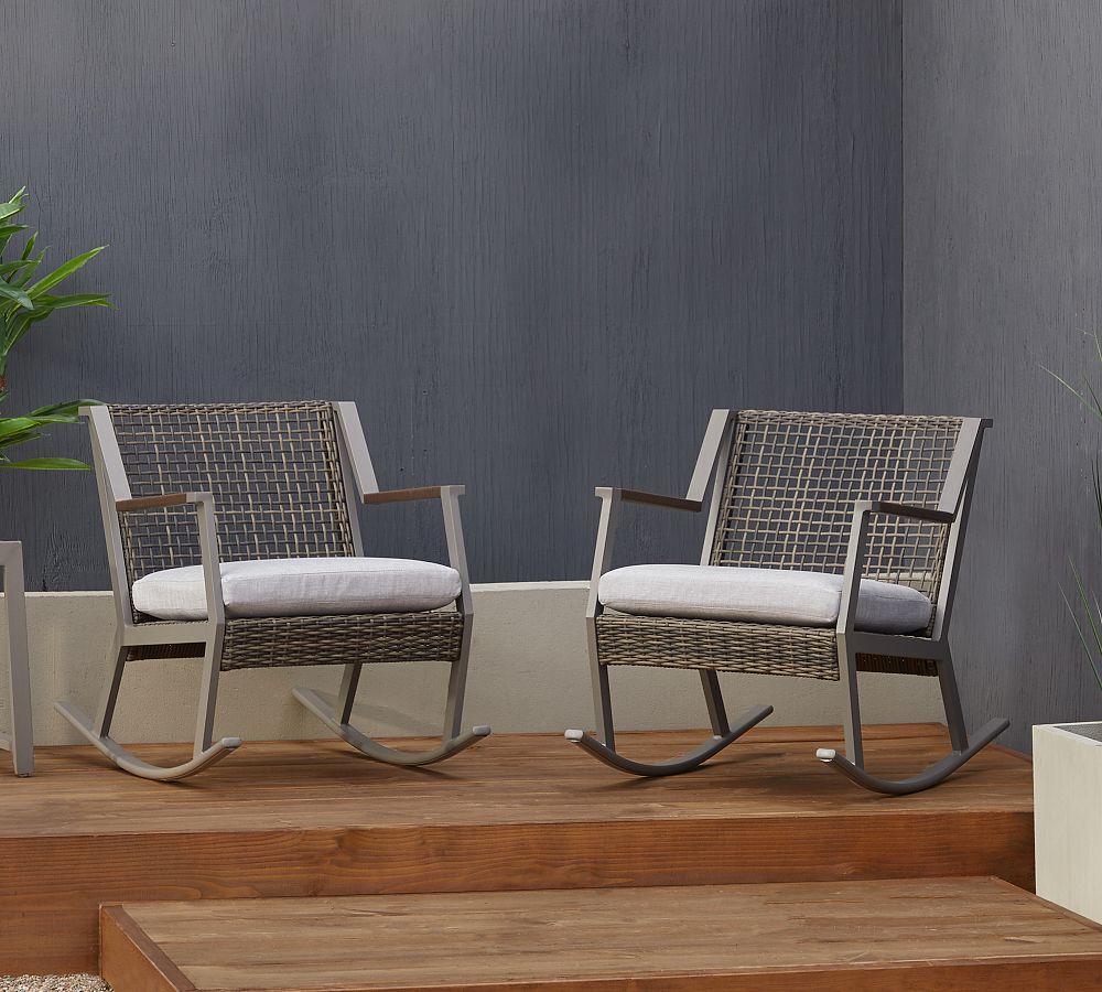 Klein Wicker Rocking Outdoor Lounge Chairs, Set of 2