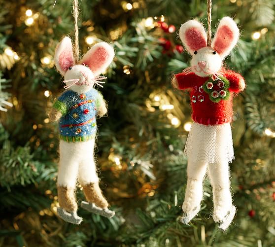 Felt Skating Bunnies Christmas Ornaments | Pottery Barn